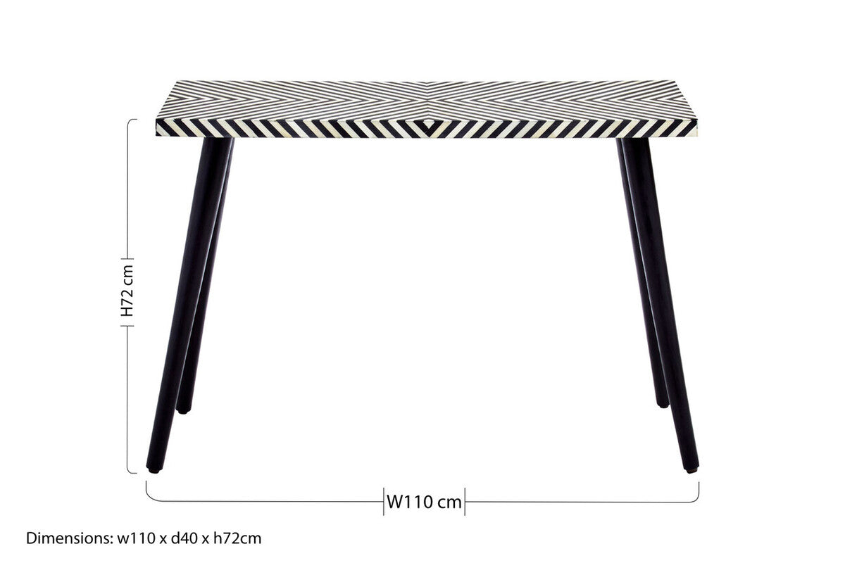 Boho Black and White Bone Inlay Console Table with Metal Legs - Image 9