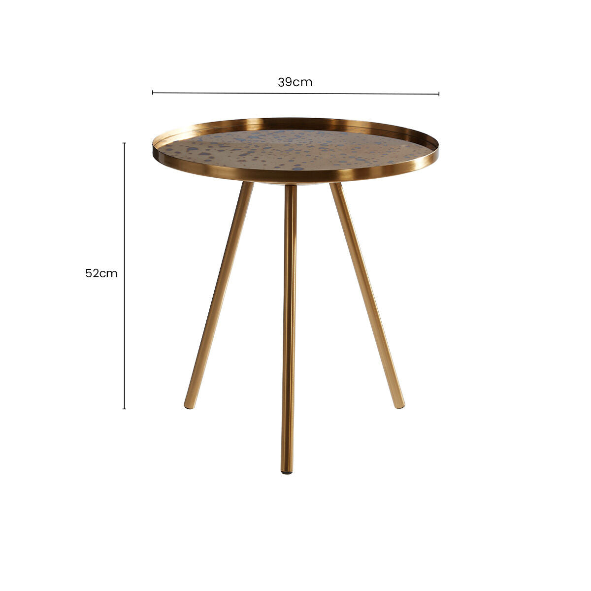 Gold Finish Round Glass Top Side Table with Splayed Metallic Legs, Corra
