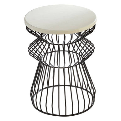 Corina White Marbe Top Side Table With Curved Metal Base