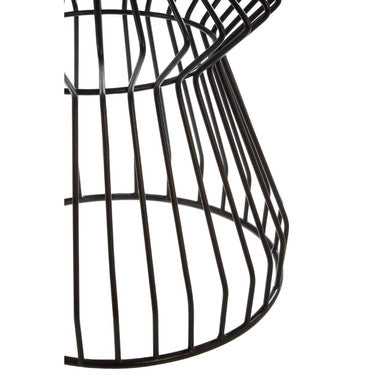 White Top Round Side Table with Black Iron Wire Curved Openwork Base | Corina