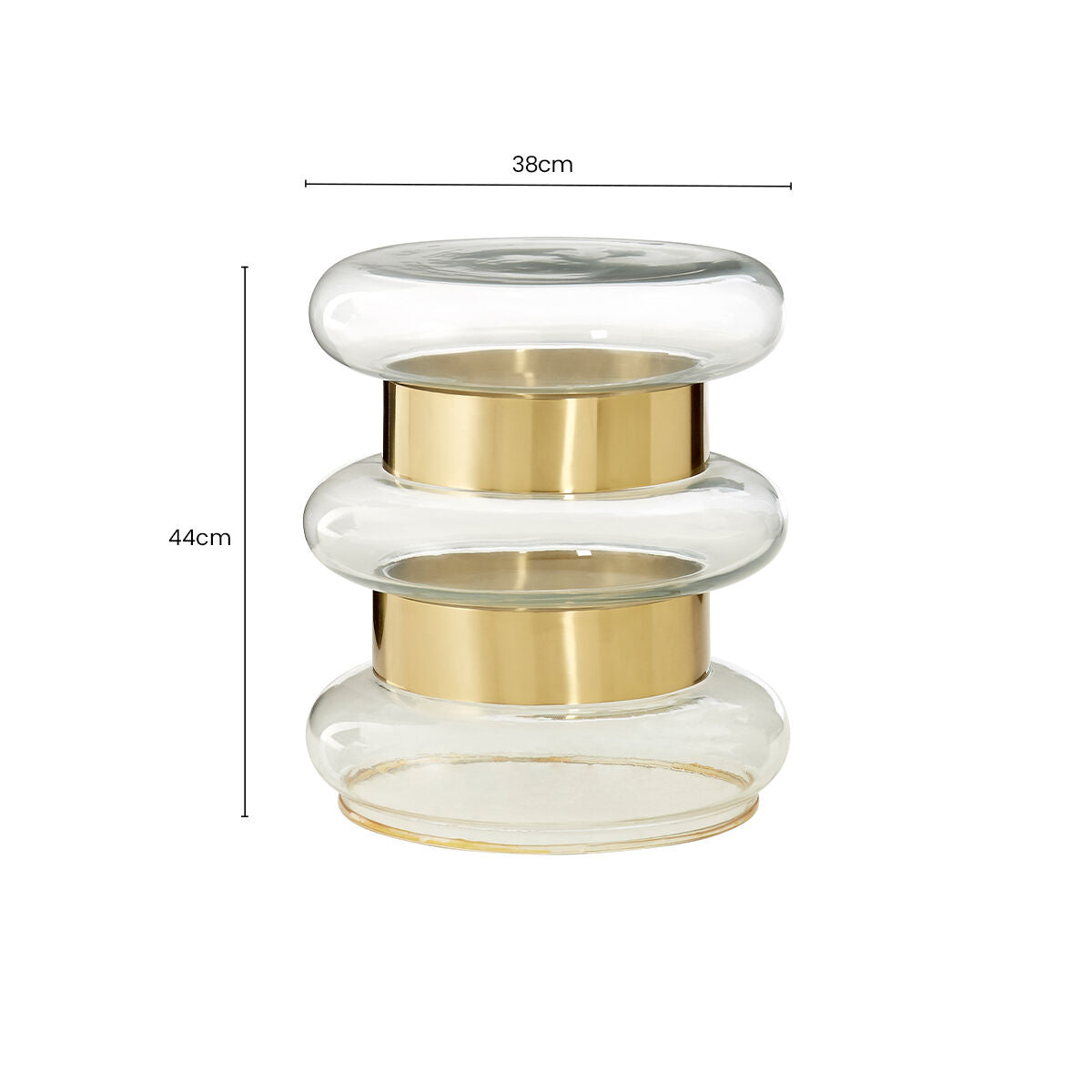 Gold Finish Side Table with Clear Circular Glass Sides and Steel Frame | Margot