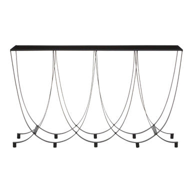 Decorative console table with draped design on a white background