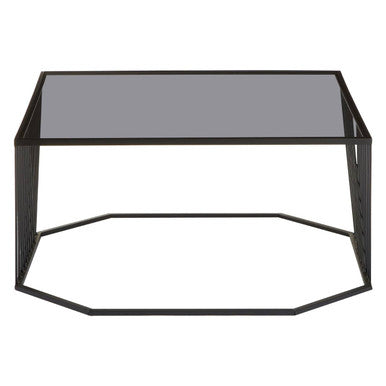 Grey Glass Top Coffee Table with Black Wireframe Design, Trento