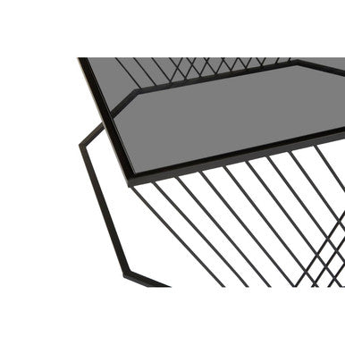 Grey Glass Top Coffee Table with Black Wireframe Design, Trento