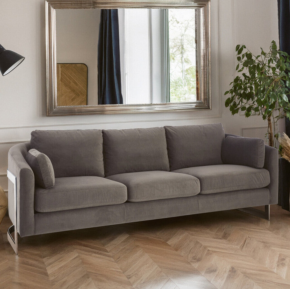 3 Seater Dark Grey Cotton Velvet Sofa, Freda