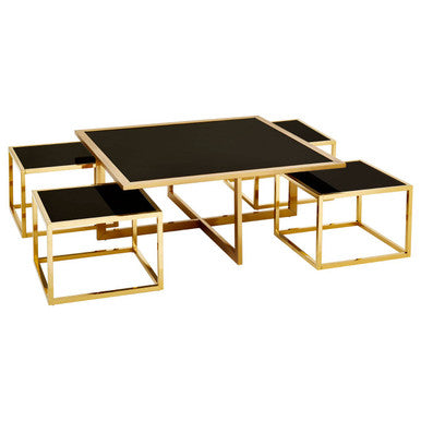 Horizon Black Tempered Glass 5 Piece Coffee Table Set