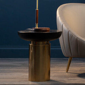 Kensington Townhouse Black and Gold Side Table with Column Base - Image 1