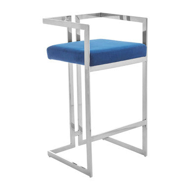 Azalea Blue Velvet Bar Stool With Silver Frame - Image 3