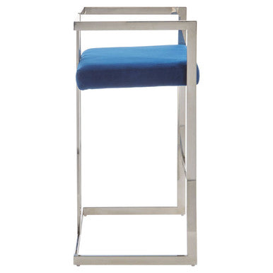 Azalea Blue Velvet Bar Stool With Silver Frame - Image 4