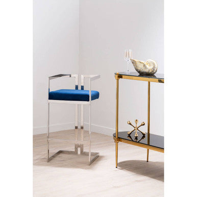 Azalea Blue Velvet Bar Stool With Silver Frame - Image 8