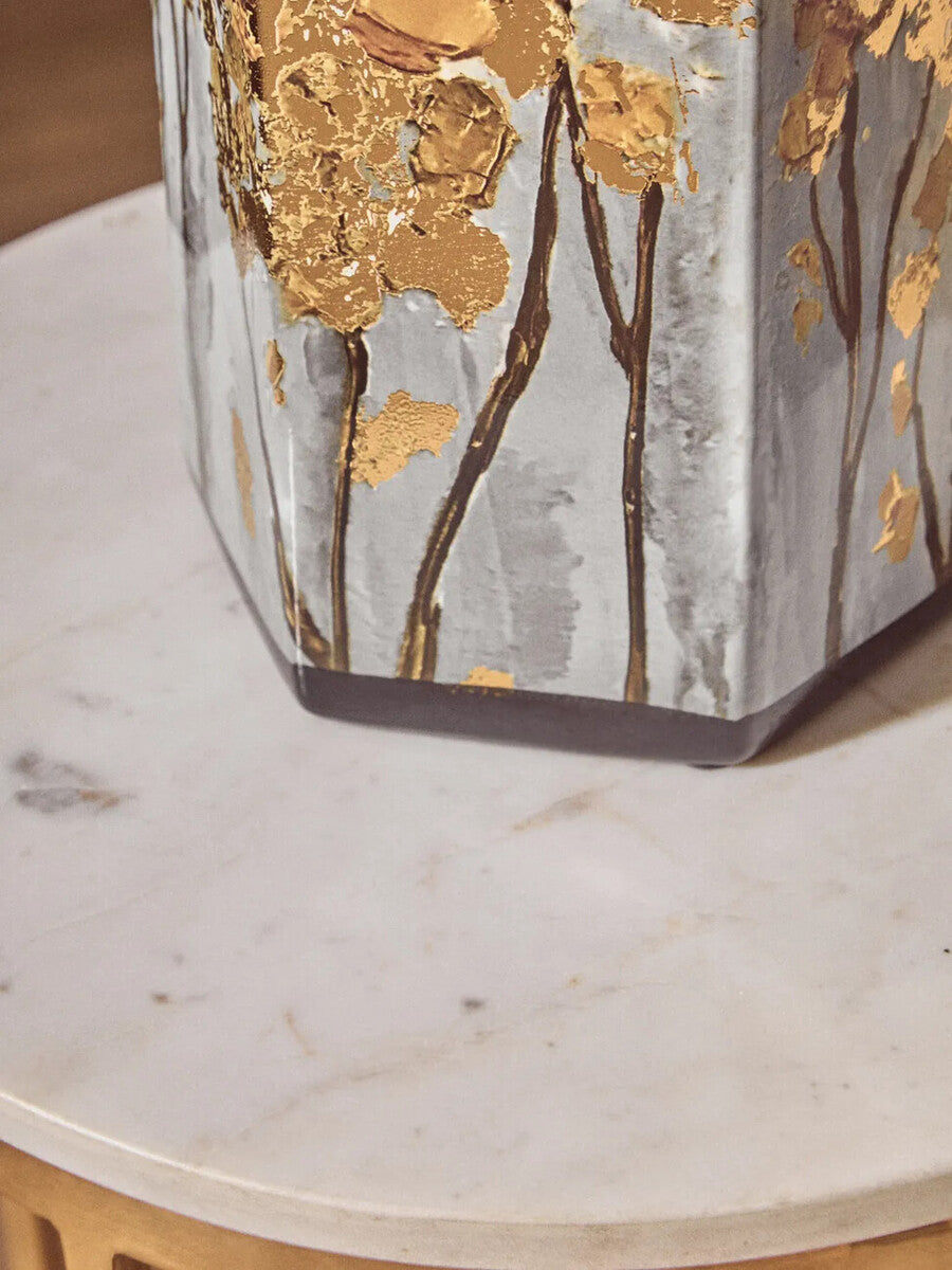 Set of 2 Round White Marble Tops Side Tables with Rich Gold Metal Frame, Templar