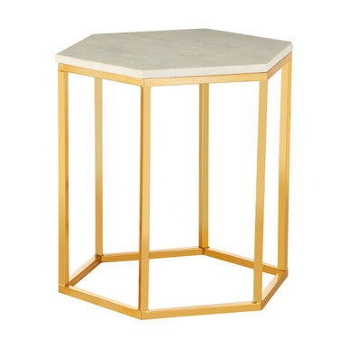 Templar White Marble and Gold Hexagonal Side Table - Image 2
