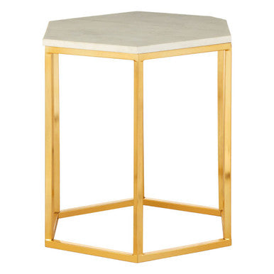 Templar White Marble and Gold Hexagonal Side Table - Image 3