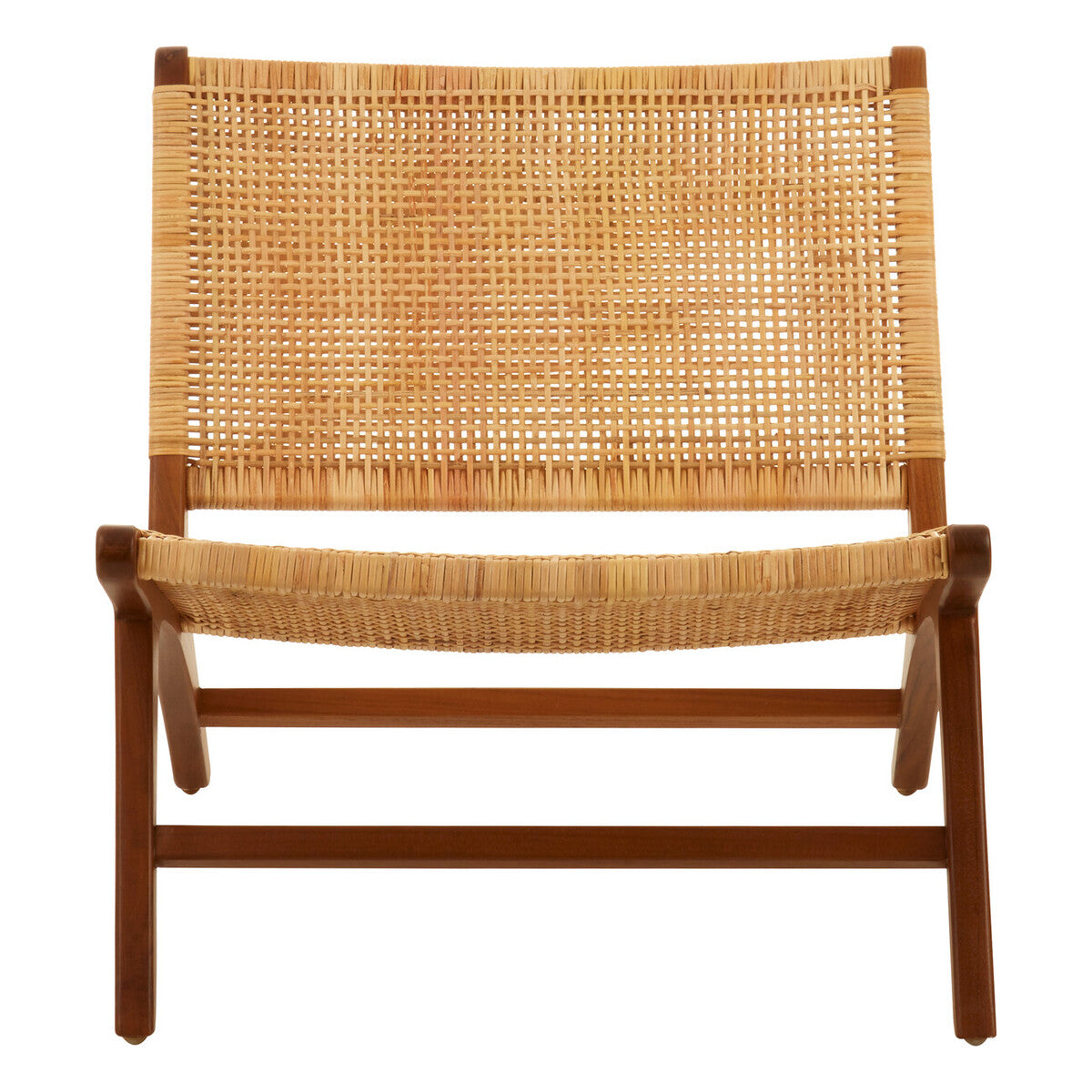 Wicker chair with wooden frame on a white background
