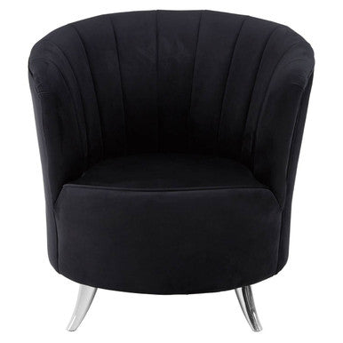 Black armchair with chrome legs on a white background