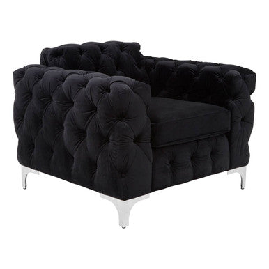 Black tufted sofa on a white background