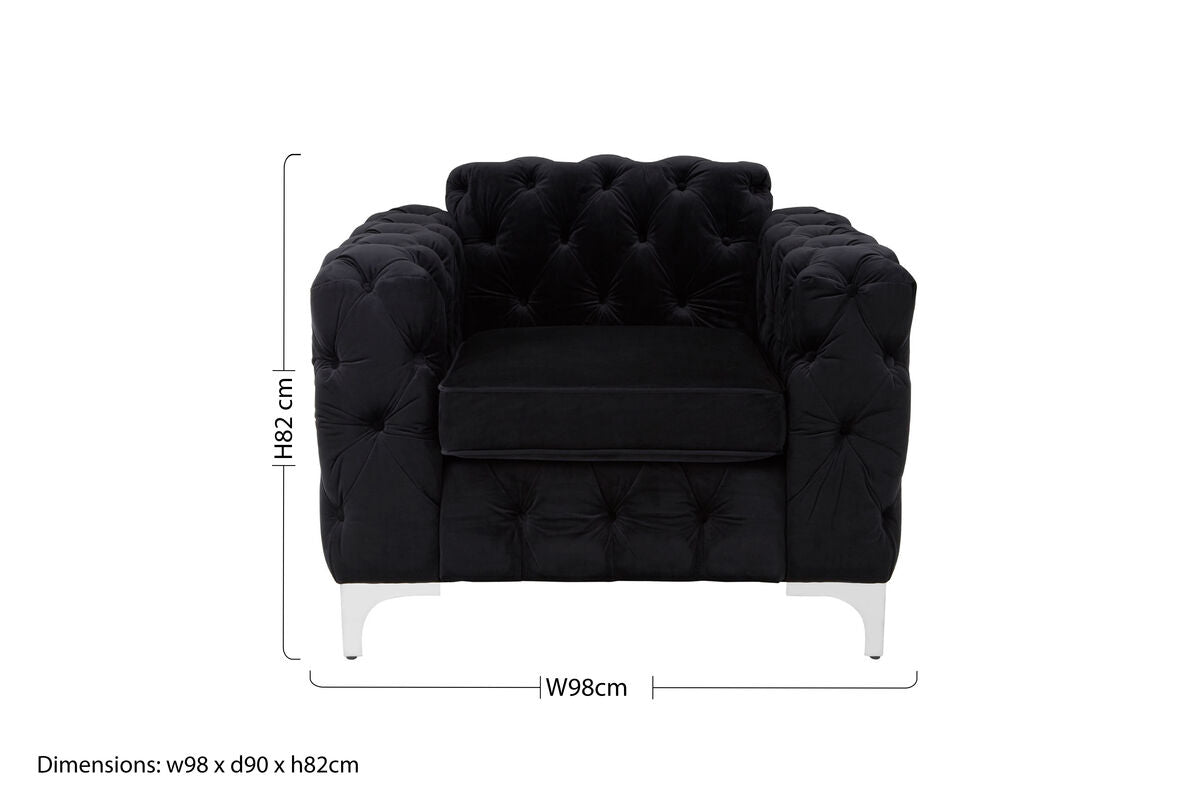 Madina Black Velvet Modern Chesterfield Chair