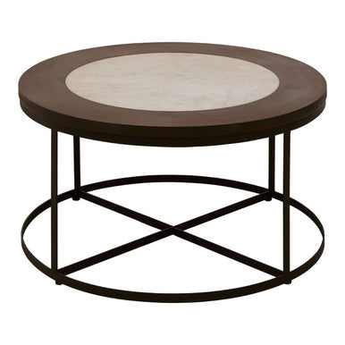 Vasco Wood and Marble Top Coffee Table with Black Iron Base - Image 4