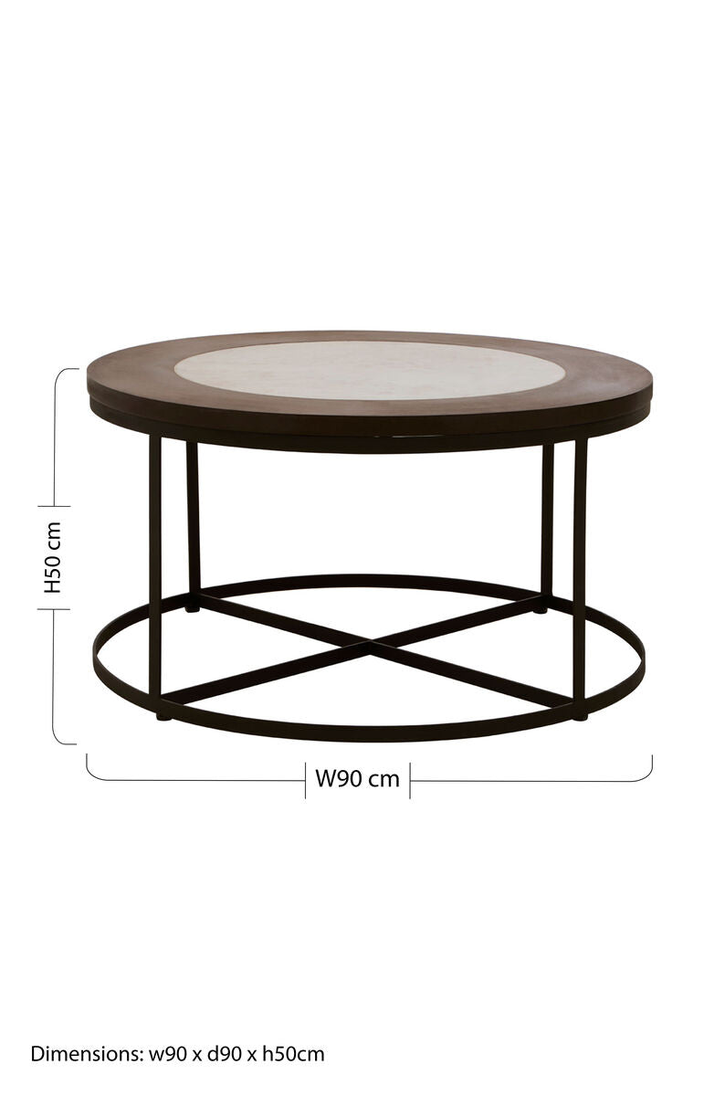 Vasco Wood and Marble Top Coffee Table with Black Iron Base