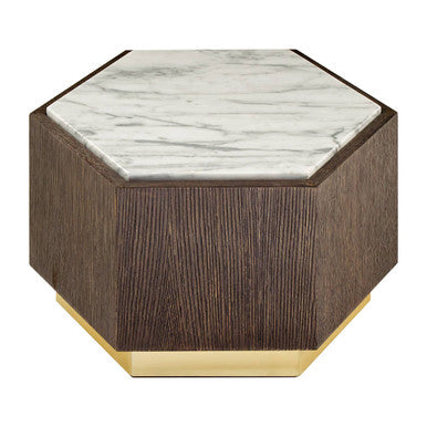 Villi Hexagon Dark Oak and Marble Side Table - Image 3