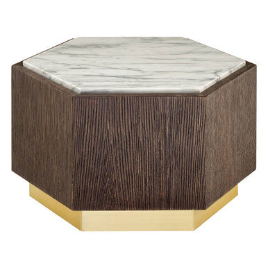 Villi Hexagon Dark Oak and Marble Side Table - Image 2