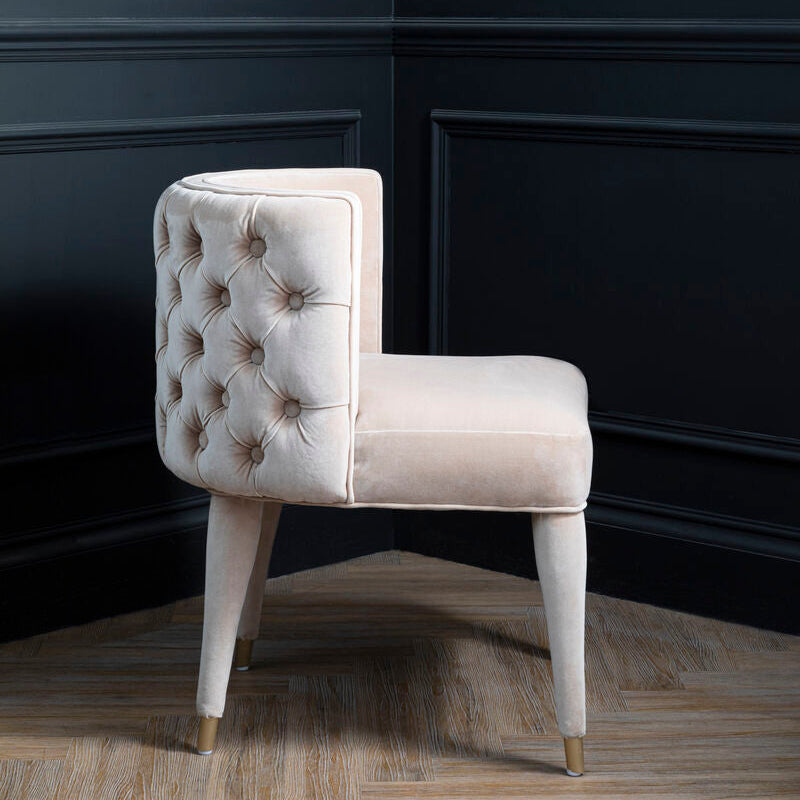 Villi Beige Velvet Tufted Curved Dining Chair - Image 5