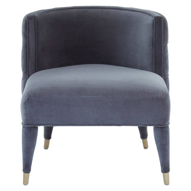 Blue velvet armchair on a white background