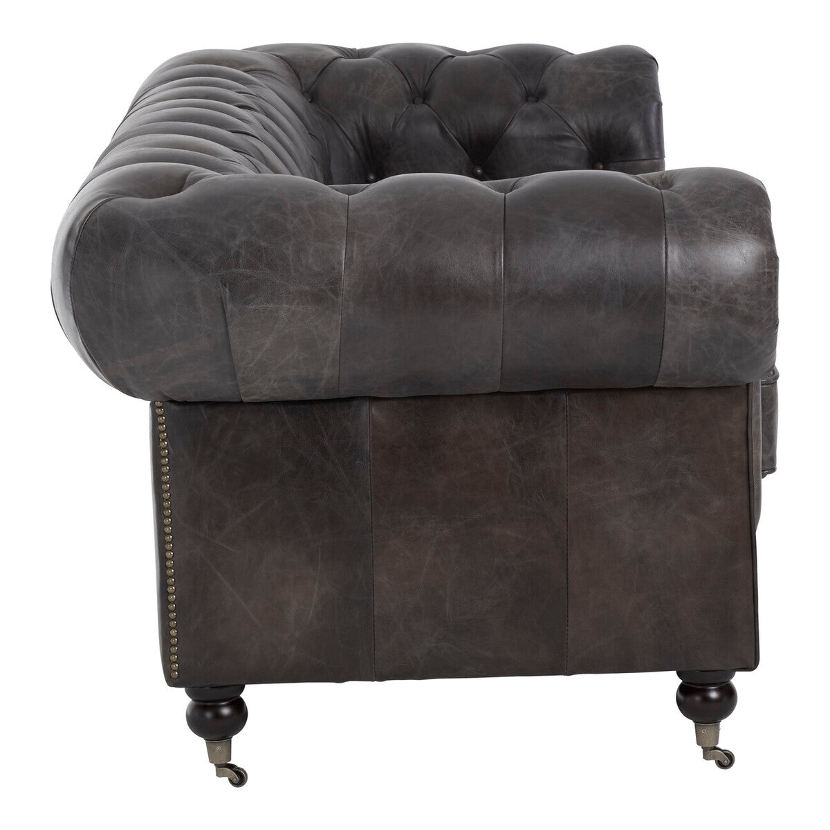 3 Seater Dark Grey Brown Leather Chesterfield Sofa, Victor - Image 4