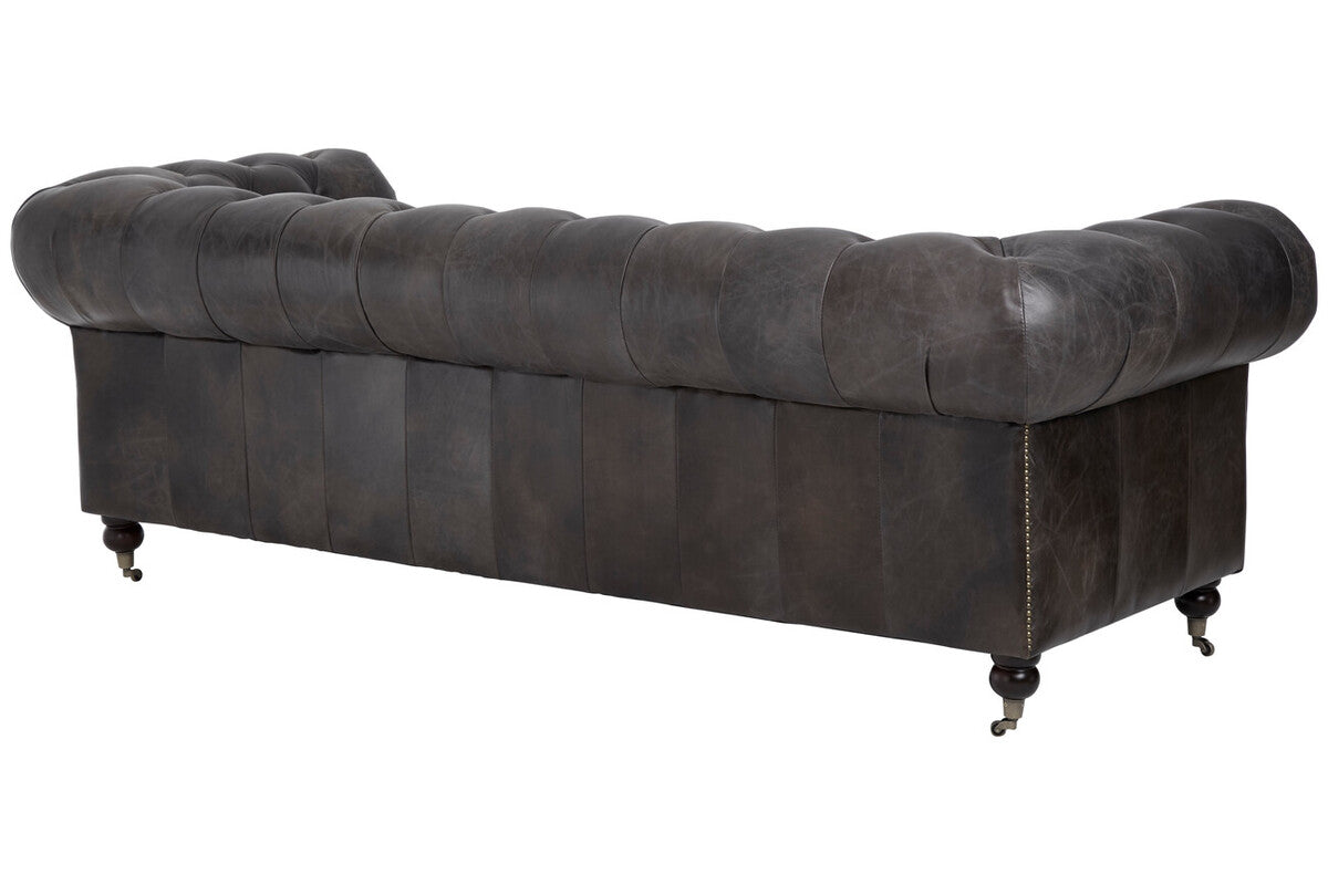 3 Seater Dark Grey Brown Leather Chesterfield Sofa, Victor - Image 5