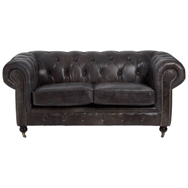 2 Seater Dark Grey Brown Leather Chesterfield Sofa, Victor - Image 2