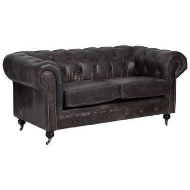 Victor Dark Grey Brown Leather Chesterfield 2 Seat Sofa