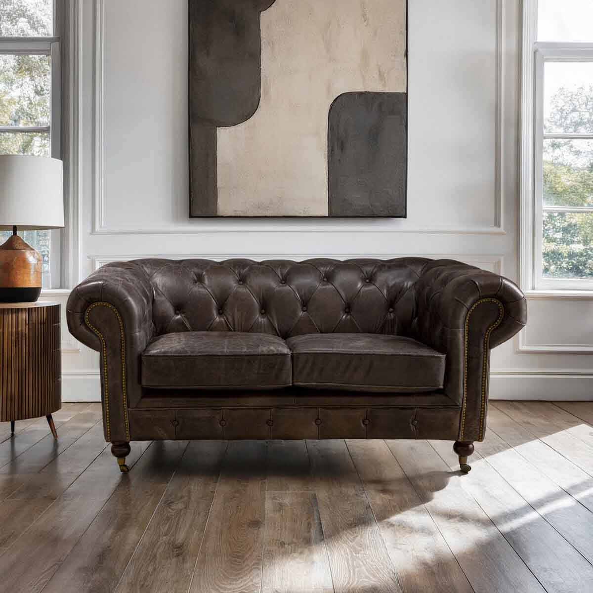 Victor 2 Seat Grey Leather Sofa