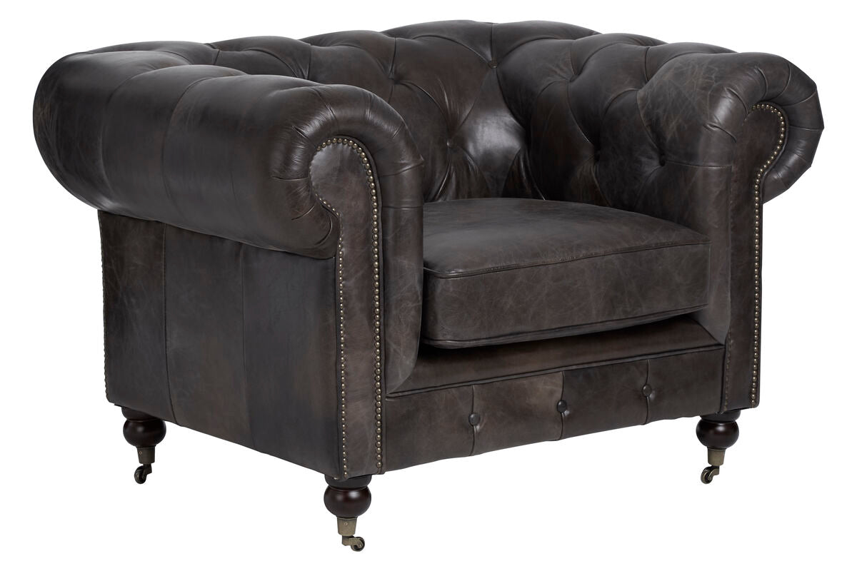 Victor Dark Grey Brown Leather Chesterfield Chair - Image 4