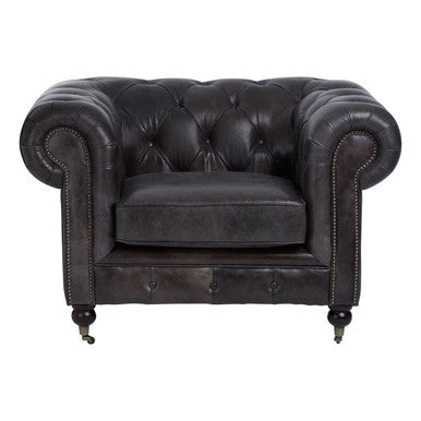 Victor Dark Grey Brown Leather Chesterfield Chair - Image 2