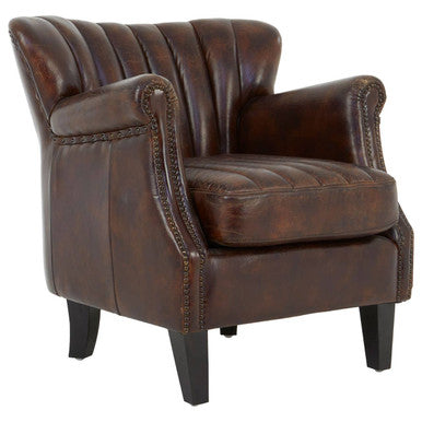 Brown leather armchair on a white background