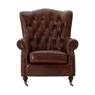 Victor Brown Leather Scroll Armchair - Image 2