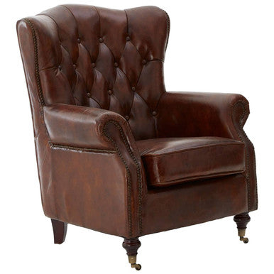 Victor Brown Leather Scroll Armchair - Image 4