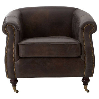 Victor Dark Grey Brown Leather Curved Armchair - Image 2