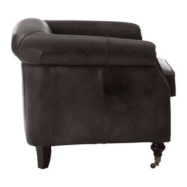 Victor Dark Grey Brown Leather Curved Armchair - Image 4
