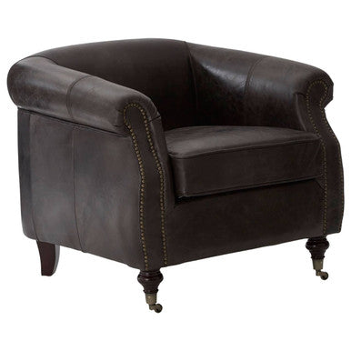 Victor Dark Grey Brown Leather Curved Armchair