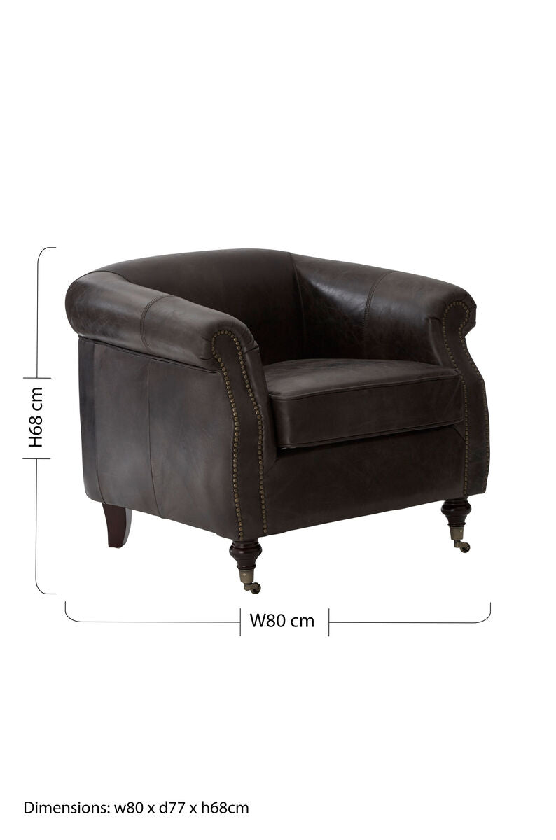 Victor Dark Grey Brown Leather Curved Armchair