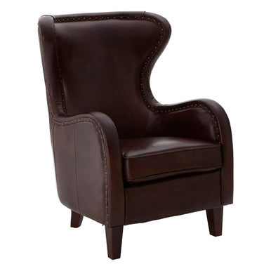 Brown leather armchair on a white background