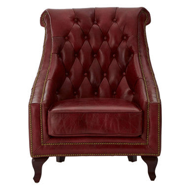 Victor Deep Red Leather Lounge Chair with Tufted Back - Image 2