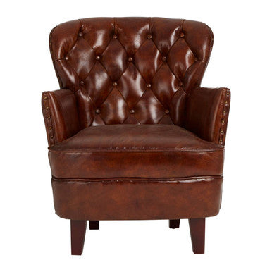 Victor Brown Leather Armchair with Button Tufted Back - Image 2