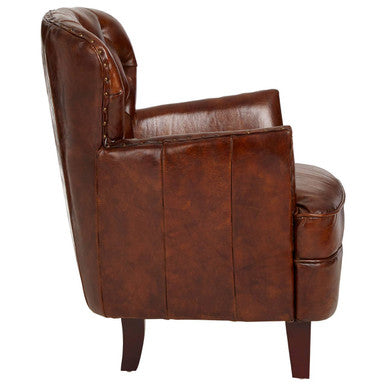 Victor Brown Leather Armchair with Button Tufted Back - Image 5