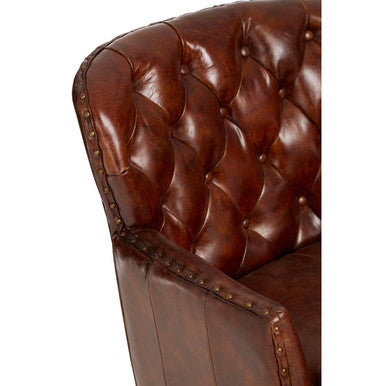 Victor Brown Leather Armchair with Button Tufted Back