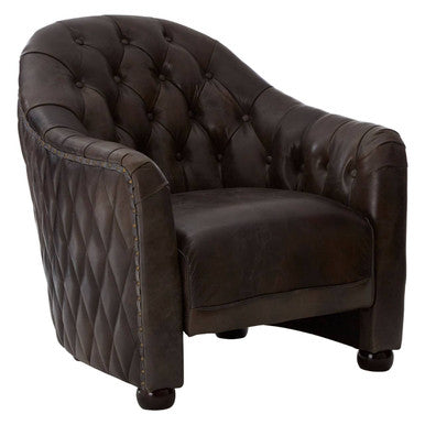 Victor Dark Grey Brown Leather Tub Chair - Image 12