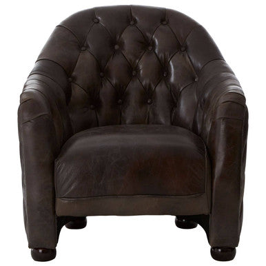 Victor Dark Grey Brown Leather Tub Chair - Image 2