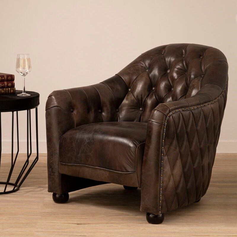 Victor Dark Grey Brown Leather Tub Chair
