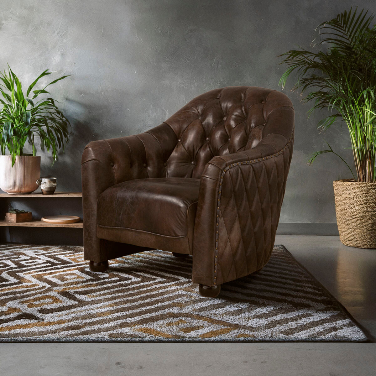 Victor Dark Grey Brown Leather Tub Chair - Image 3